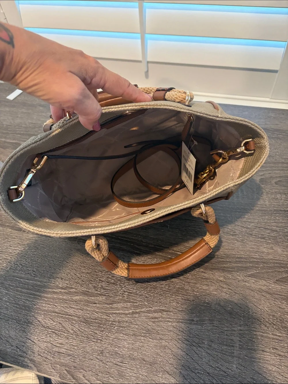Michael Kors Tan Canvas Tote with Braided Rope Handles